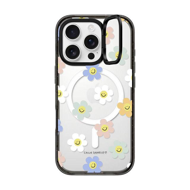 Callie Danielle x CASETiFY iPhone 16 Pro ケース ブラック インパクトリングスタンドケース MagSafe対応 Happy Daisies