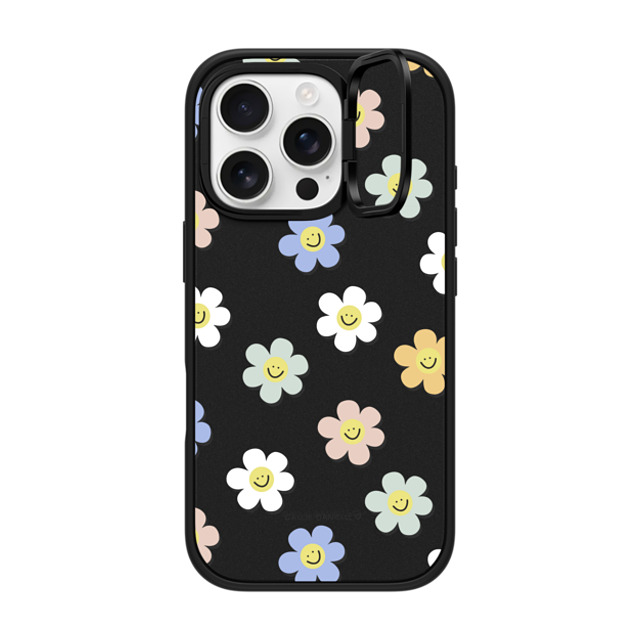 Callie Danielle x CASETiFY iPhone 16 Pro ケース マットブラック インパクトリングスタンドケース MagSafe対応 Happy Daisies