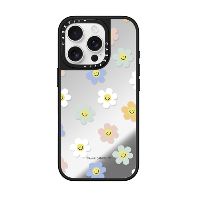 Callie Danielle x CASETiFY iPhone 16 Pro ケース Silver on Black ミラーケース MagSafe対応 Happy Daisies