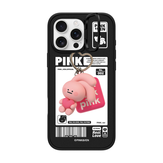 Pink & Ven x CASETiFY iPhone 16 Pro Max ケース マットブラック インパクトリングスタンドケース MagSafe対応 PINK KEYCHAIN