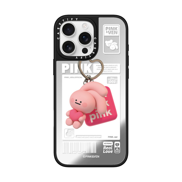 Pink & Ven x CASETiFY iPhone 16 Pro Max ケース Silver on Black ミラーケース MagSafe対応 PINK KEYCHAIN