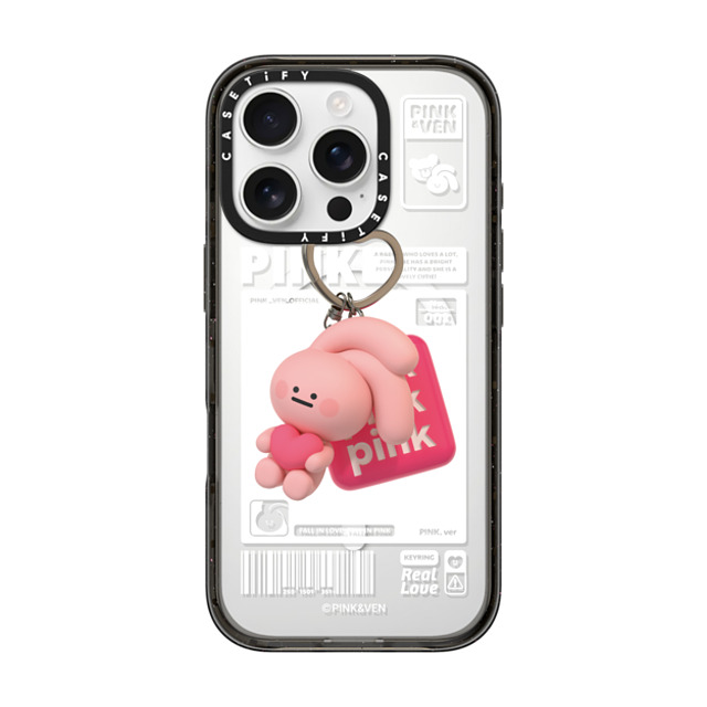 Pink & Ven x CASETiFY iPhone 16 Pro ケース ブラック インパクトケース MagSafe対応 PINK KEYCHAIN