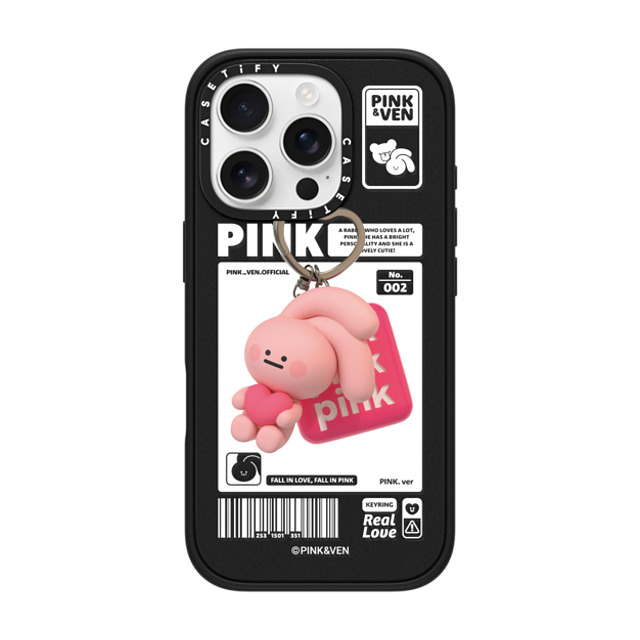 Pink & Ven x CASETiFY iPhone 16 Pro ケース マットブラック インパクトケース MagSafe対応 PINK KEYCHAIN