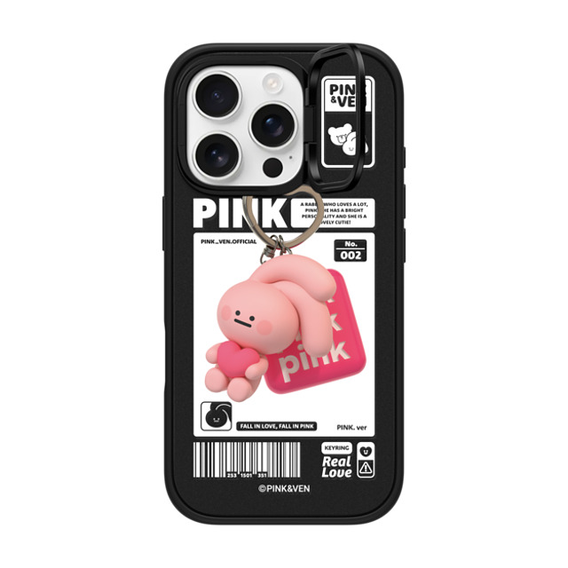 Pink & Ven x CASETiFY iPhone 16 Pro ケース マットブラック インパクトリングスタンドケース MagSafe対応 PINK KEYCHAIN