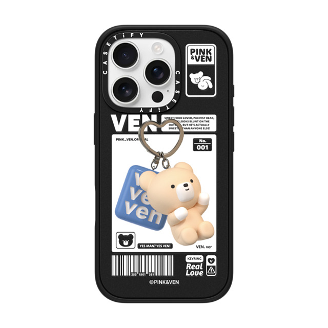 Pink & Ven x CASETiFY iPhone 16 Pro ケース マットブラック インパクトケース MagSafe対応 VEN KEYCHAIN