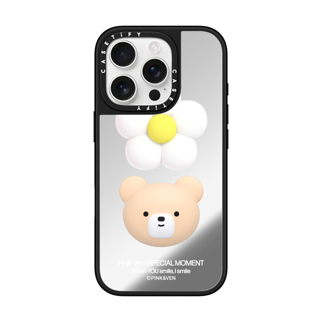 Pink & Ven x CASETiFY iPhone 16 Pro Case Bear,Cartoon Silver on Black ミラーケース MagSafe対応 VEN FLOWER Mother's Day Pink & Ven x CASETiFY iPhone 16 Pro Case Bear,Cartoon Silver on Black ミラーケース MagSafe対応 VEN FLOWER Mother's Day