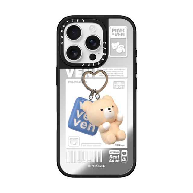 Pink & Ven x CASETiFY iPhone 16 Pro ケース Silver on Black ミラーケース MagSafe対応 VEN KEYCHAIN