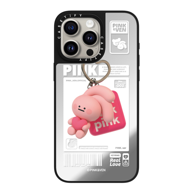 Pink & Ven x CASETiFY iPhone 15 Pro Max ケース Silver on Black ミラーケース MagSafe対応 PINK KEYCHAIN