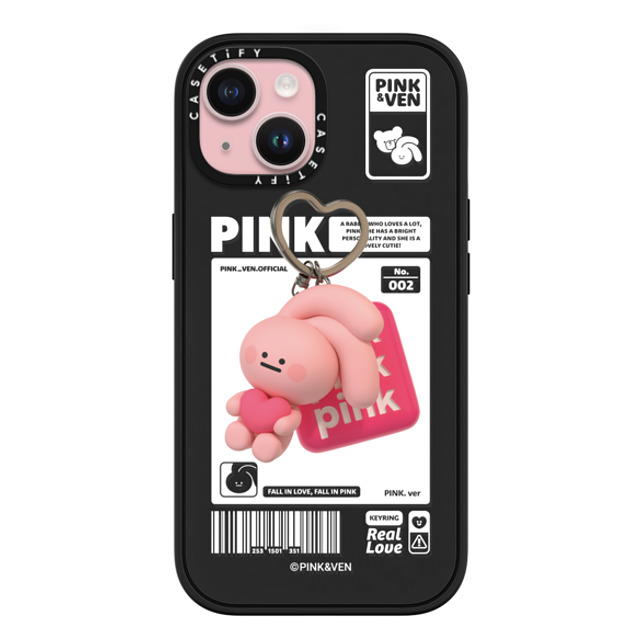 Pink & Ven x CASETiFY iPhone 15 ケース マットブラック インパクトケース MagSafe対応 PINK KEYCHAIN