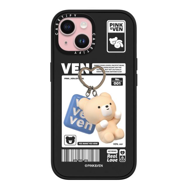 Pink & Ven x CASETiFY iPhone 15 ケース マットブラック インパクトケース MagSafe対応 VEN KEYCHAIN