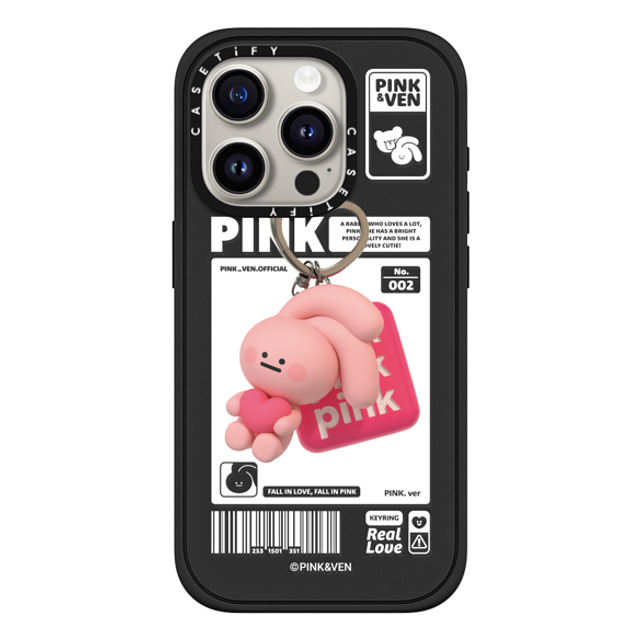 Pink & Ven x CASETiFY iPhone 15 Pro ケース マットブラック インパクトケース MagSafe対応 PINK KEYCHAIN