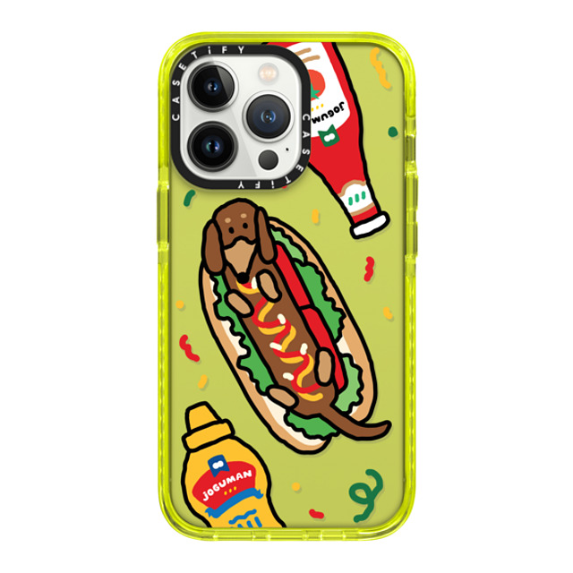 JOGUMAN x CASETiFY iPhone 13 Pro ケース ネオン イエロー インパクトケース Woody the Hotdog