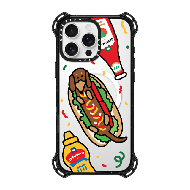 JOGUMAN x CASETiFY iPhone 16 Pro Max ケース ブラック バウンスケース Woody the Hotdog