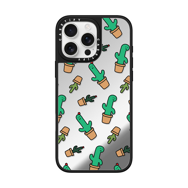 JOGUMAN x CASETiFY iPhone 16 Pro Max ケース Silver on Black ミラーケース MagSafe対応 Cactus Brachio