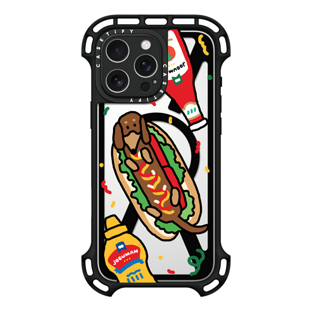 JOGUMAN x CASETiFY iPhone 16 Pro Max ケース ブラック ウルトラ バウンスケース MagSafe対応 Woody the Hotdog