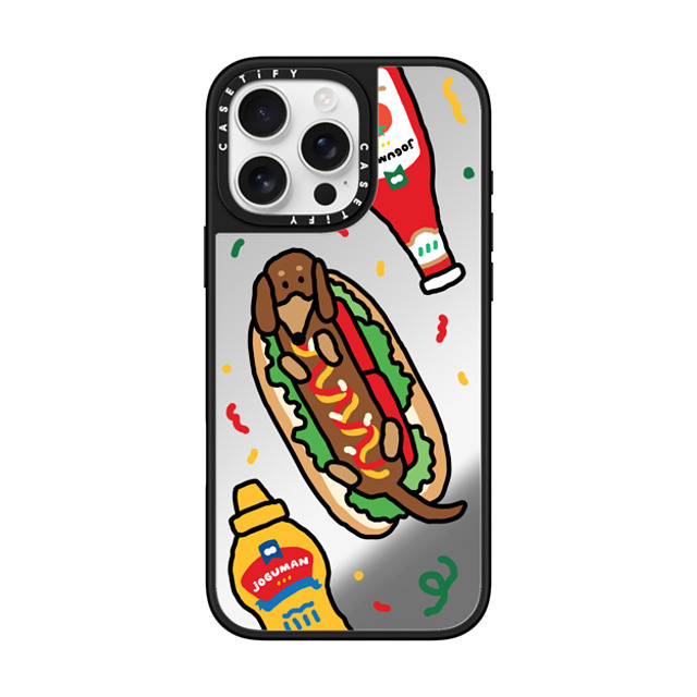 JOGUMAN x CASETiFY iPhone 16 Pro Max ケース Silver on Black ミラーケース MagSafe対応 Woody the Hotdog