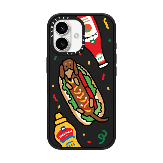 JOGUMAN x CASETiFY iPhone 16 ケース マットブラック インパクトケース MagSafe対応 Woody the Hotdog
