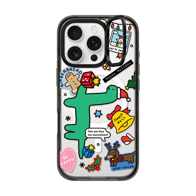 JOGUMAN x CASETiFY iPhone 16 Pro ケース ブラック インパクトリングスタンドケース MagSafe対応 Brachio Holiday Sticker