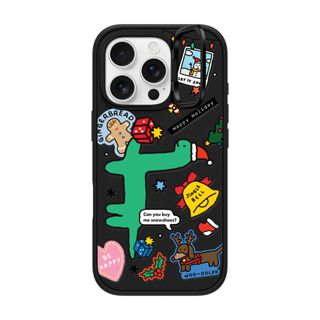 JOGUMAN x CASETiFY iPhone 16 Pro ケース マットブラック インパクトリングスタンドケース MagSafe対応 Brachio Holiday Sticker