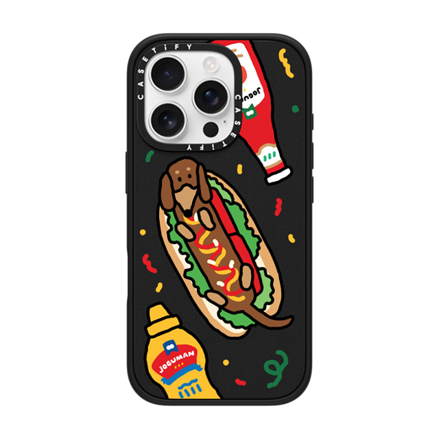 JOGUMAN x CASETiFY iPhone 16 Pro ケース マットブラック インパクトケース MagSafe対応 Woody the Hotdog