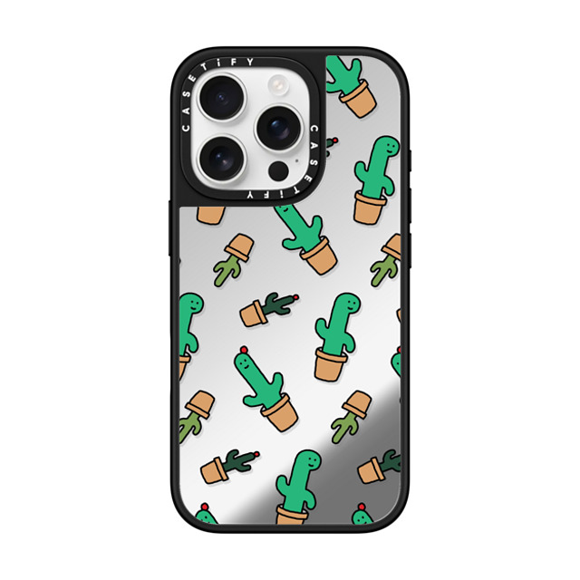 JOGUMAN x CASETiFY iPhone 16 Pro ケース Silver on Black ミラーケース MagSafe対応 Cactus Brachio