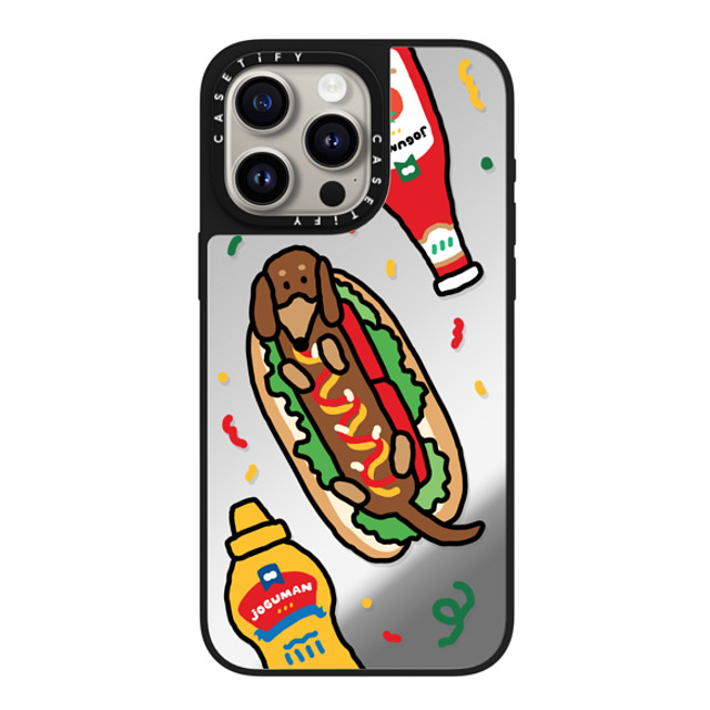 JOGUMAN x CASETiFY iPhone 15 Pro Max ケース Silver on Black ミラーケース MagSafe対応 Woody the Hotdog