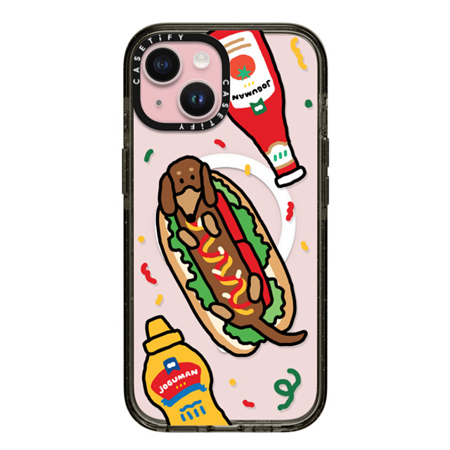 JOGUMAN x CASETiFY iPhone 15 ケース ブラック インパクトケース MagSafe対応 Woody the Hotdog