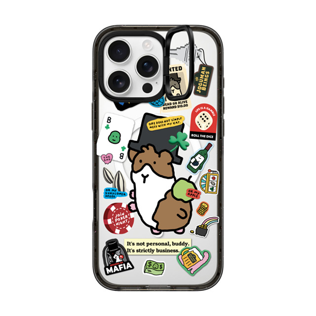 JOGUMAN x CASETiFY iPhone 16 Pro Max ケース ブラック インパクトリングスタンドケース MagSafe対応 Rigatoni the Guinea Pig