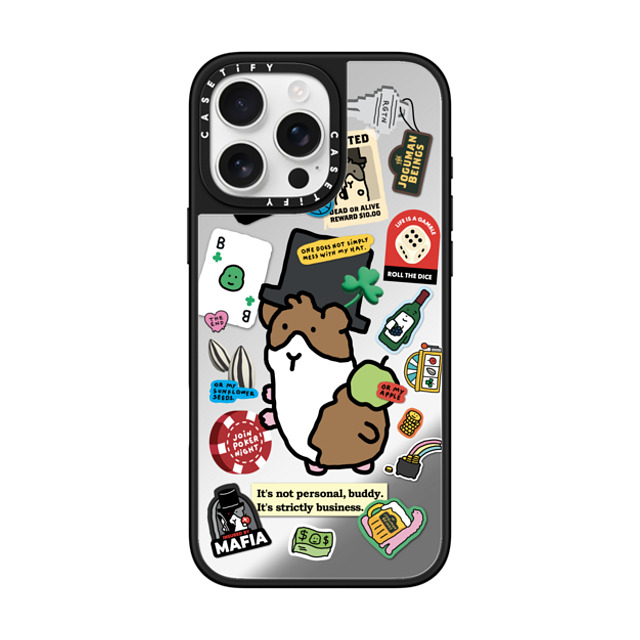 JOGUMAN x CASETiFY iPhone 16 Pro Max ケース Silver on Black ミラーケース MagSafe対応 Rigatoni the Guinea Pig