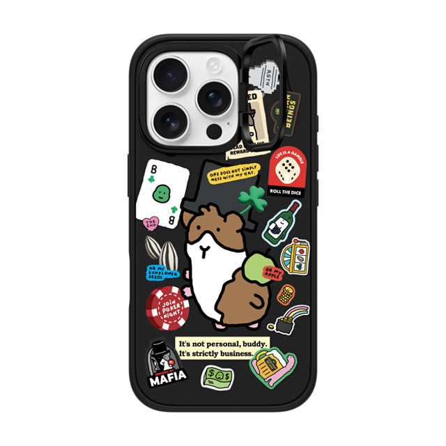 JOGUMAN x CASETiFY iPhone 16 Pro ケース マットブラック インパクトリングスタンドケース MagSafe対応 Rigatoni the Guinea Pig