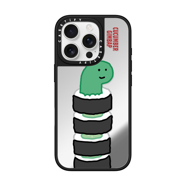 JOGUMAN x CASETiFY iPhone 16 Pro ケース Silver on Black ミラーケース MagSafe対応 Brachio Cucumber Gimbap