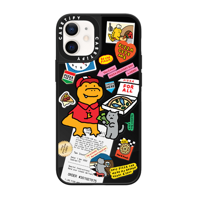 JOGUMAN x CASETiFY iPhone 12 mini ケース Black on Black ミラーケース MagSafe対応 Cutest Pizza Boy