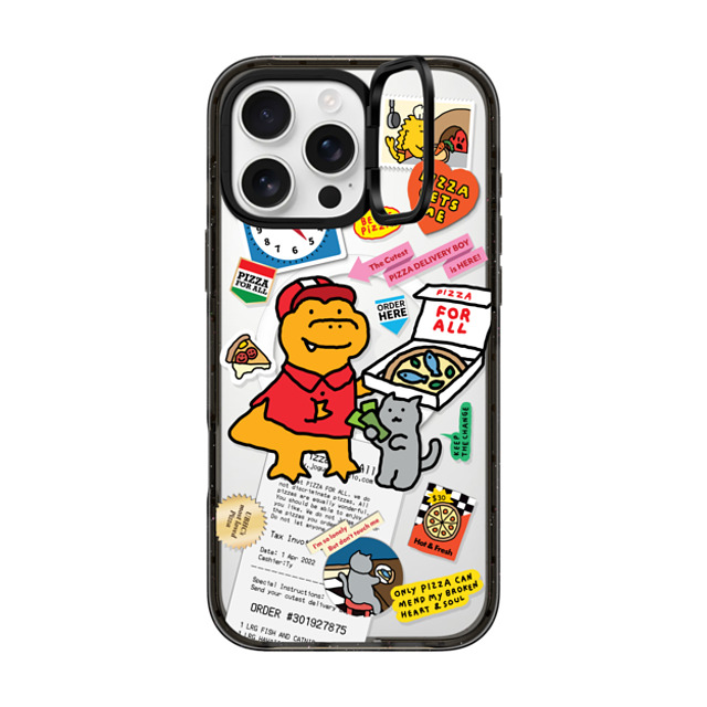 JOGUMAN x CASETiFY iPhone 16 Pro Max ケース ブラック インパクトリングスタンドケース MagSafe対応 Cutest Pizza Boy