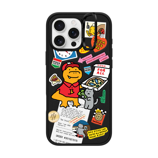 JOGUMAN x CASETiFY iPhone 16 Pro Max ケース マットブラック インパクトリングスタンドケース MagSafe対応 Cutest Pizza Boy