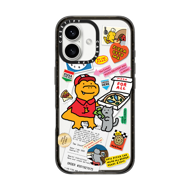 JOGUMAN x CASETiFY iPhone 16 ケース ブラック インパクトケース MagSafe対応 Cutest Pizza Boy