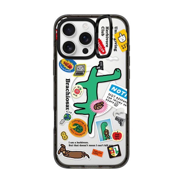 JOGUMAN x CASETiFY iPhone 16 Pro Max ケース ブラック インパクトリングスタンドケース MagSafe対応 Brachiosaurus Sticker