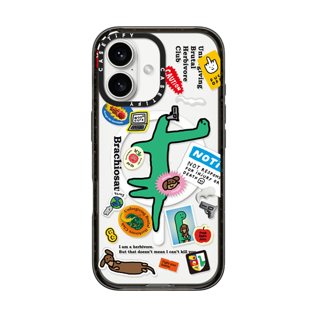 JOGUMAN x CASETiFY iPhone 16 ケース ブラック インパクトケース MagSafe対応 Brachiosaurus Sticker