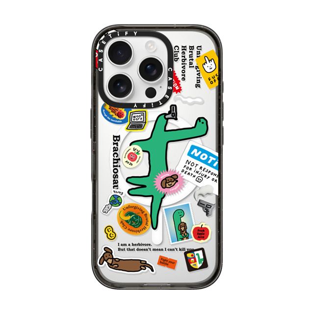 JOGUMAN x CASETiFY iPhone 16 Pro ケース ブラック インパクトケース MagSafe対応 Brachiosaurus Sticker