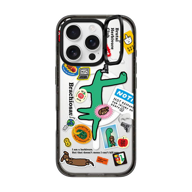 JOGUMAN x CASETiFY iPhone 16 Pro ケース ブラック インパクトリングスタンドケース MagSafe対応 Brachiosaurus Sticker