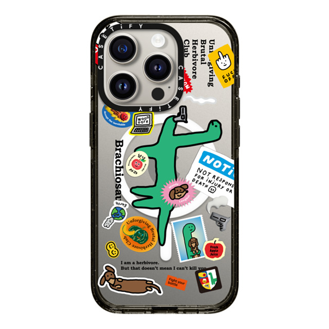 JOGUMAN x CASETiFY iPhone 15 Pro ケース ブラック インパクトケース MagSafe対応 Brachiosaurus Sticker