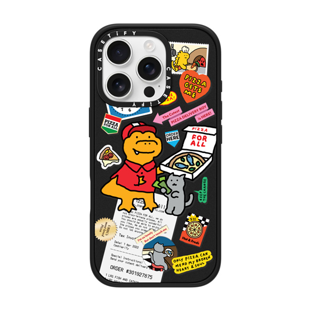 JOGUMAN x CASETiFY iPhone 16 Pro ケース マットブラック インパクトケース MagSafe対応 Cutest Pizza Boy