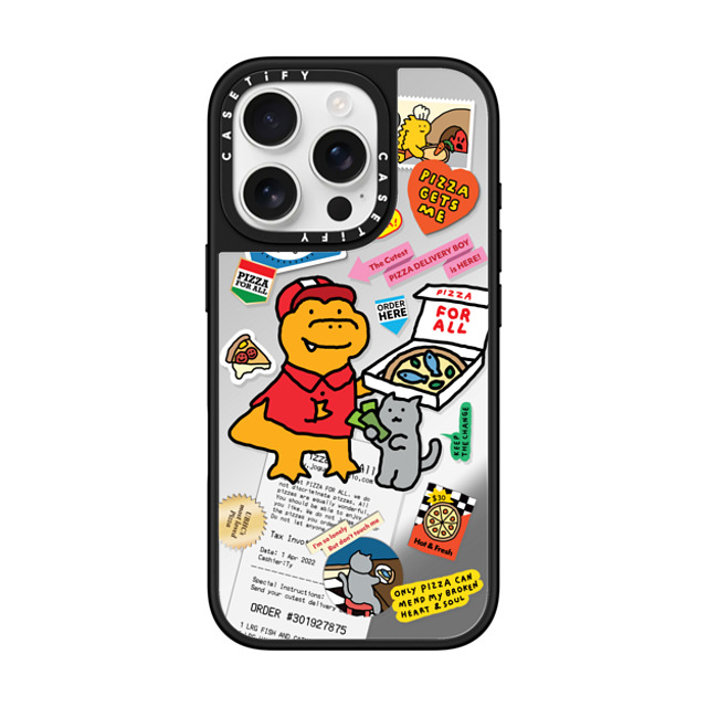 JOGUMAN x CASETiFY iPhone 16 Pro ケース Silver on Black ミラーケース MagSafe対応 Cutest Pizza Boy