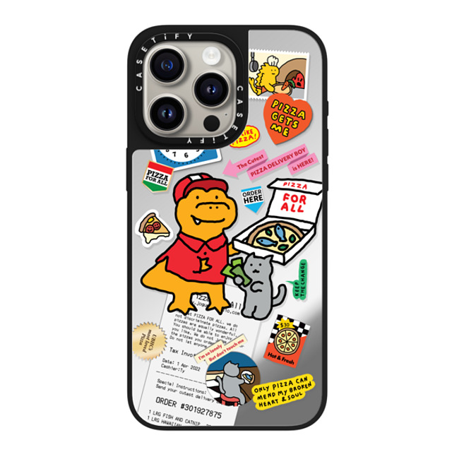 JOGUMAN x CASETiFY iPhone 15 Pro Max ケース Silver on Black ミラーケース MagSafe対応 Cutest Pizza Boy